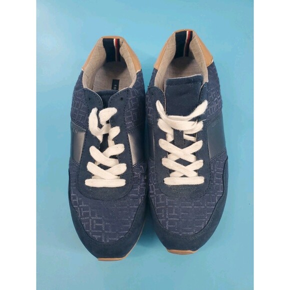 Tommy Hilfiger Sneaker 8.5 Womens Blue Monogram Lace Up Ankle Flat Shoe TWMADDIE - Picture 4 of 13